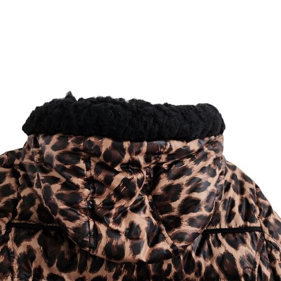 Juicy Couture Womens Puffer Coat Jacket Small Brown Cheetah Leopard Fur Hooded - Picture 10 of 16
